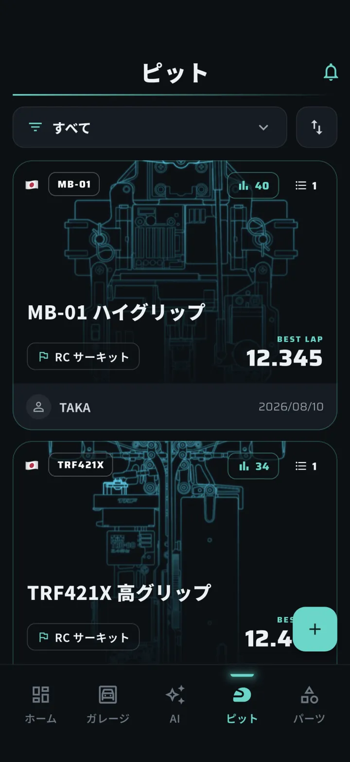 ピット画面。他ユーザーの投稿一覧